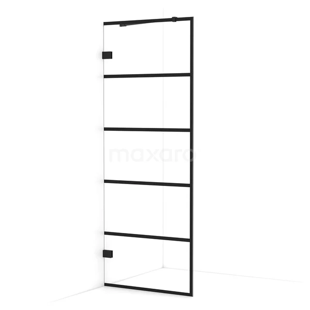 Diamond Walk-in shower | 80 cm Matte black Clear with 6 black stripes Fixed wall IDA08225MB