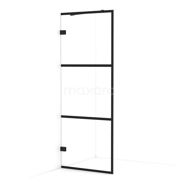 Diamond Inloopdouche | 80 cm Mat zwart Helder met 4 zwarte strepen Vaste wand IDA08228MB
