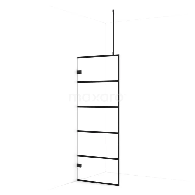 Diamond Walk-in shower | 80 cm Matte black Clear with 6 black stripes Fixed wall IDA08725MB