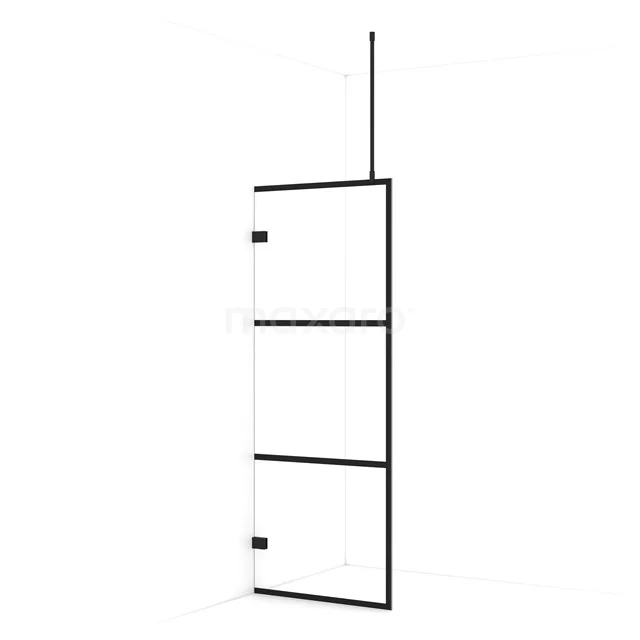 Diamond Walk-in shower | 80 cm Matte black Clear with 4 black stripes Fixed wall IDA08728MB