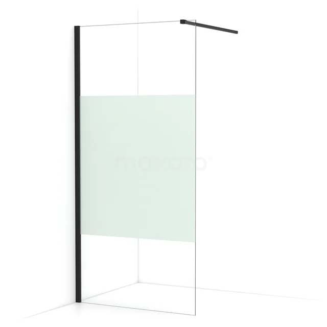Diamond Walk-in shower | 90 cm Matte black Clear with matt strip Fixed wall IDA09113MB