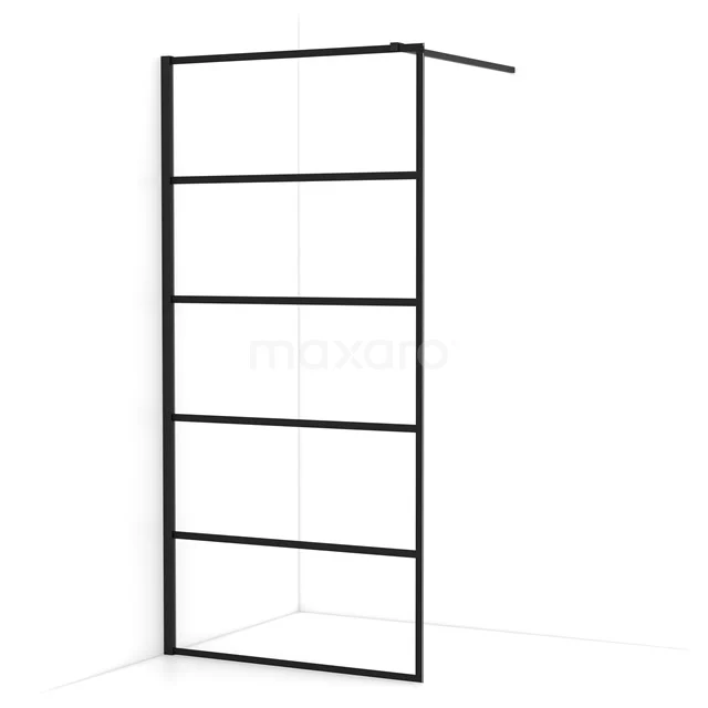 Diamond Walk-in shower | 90 cm Matte black Clear with 6 black stripes Fixed wall IDA09115MB