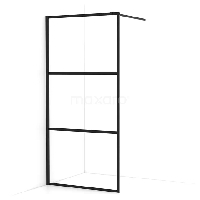 Diamond Walk-in shower | 100 cm Matte black Clear with 4 black stripes Fixed wall IDA10118MB