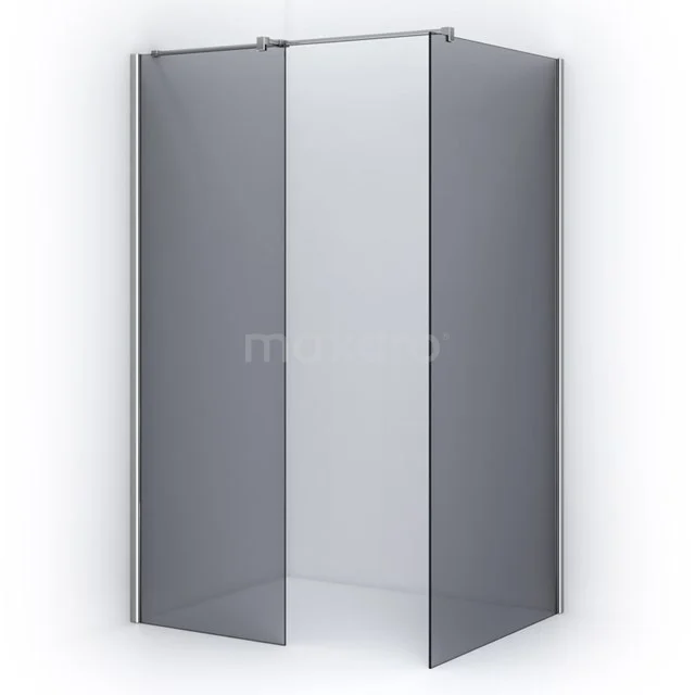 Matte black corner shower screen, modern design and frosted glass panels; ideal for a stylish bathroom.