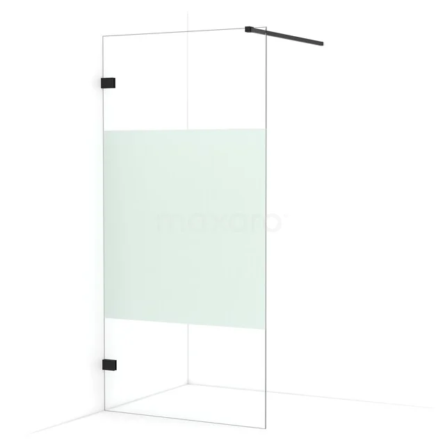 Begehbare Dusche Diamant 100cm aus klarem Sicherheitsglas mit Mattstreifen Matt Schwarz IDA10123MB