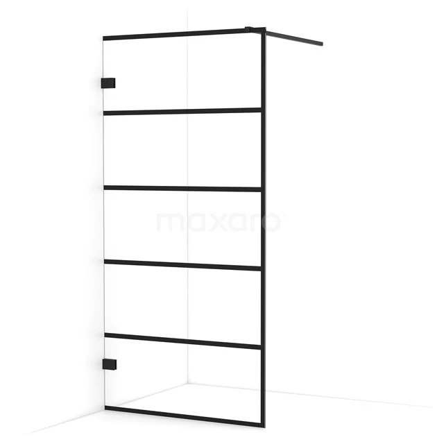 Diamond Walk-in shower | 90 cm Matte black Clear with 6 black stripes Fixed wall IDA09125MB