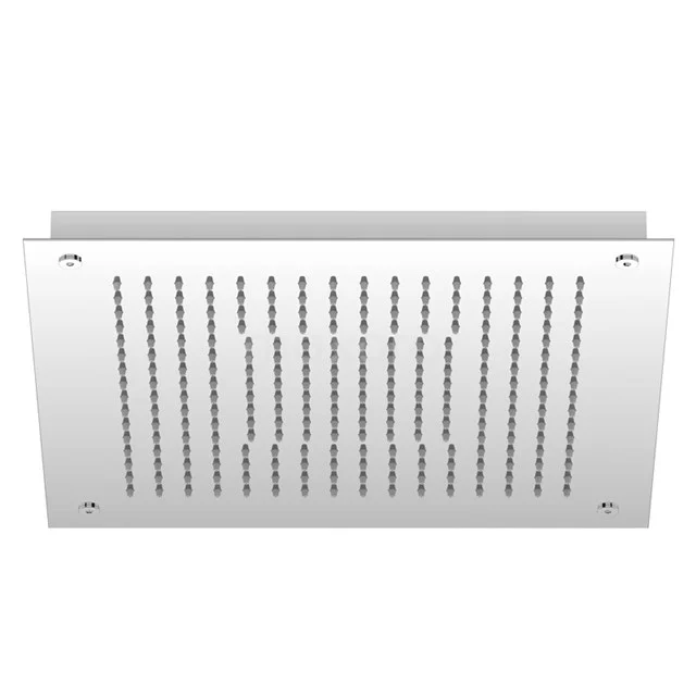 Rechteckige Decken-Regendusche aus Edelstahl mit modernem Design, ideal als luxuriöse Ergänzung zum Badezimmer.