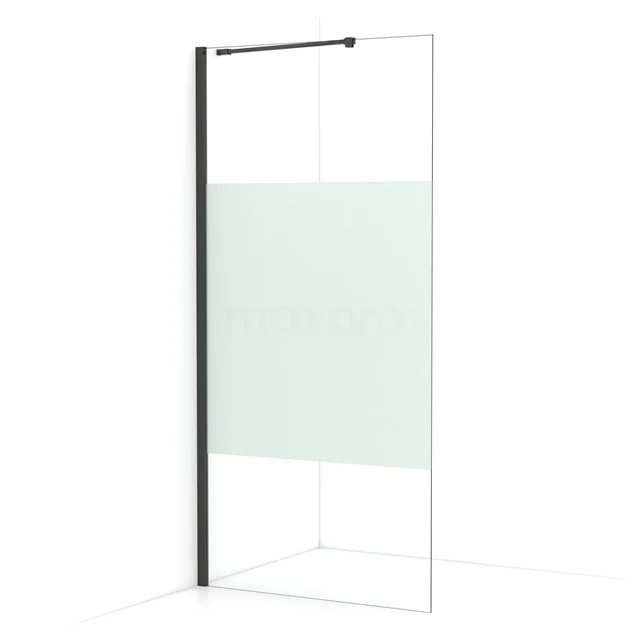 Diamond Walk-in shower | 90 cm Black chrome Clear with matt strip Fixed wall IDA09213BCN