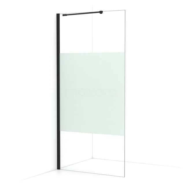 Diamond Walk-in shower | 90 cm Matte black Clear with matt strip Fixed wall IDA09213MB