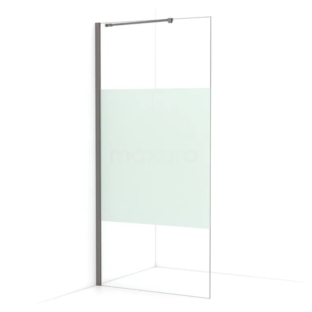 Begehbare Dusche Diamant 100cm aus klarem Sicherheitsglas mit mattem Streifen aus schwarzem Metall IDA10213ZMN