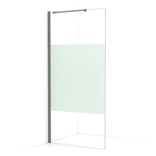 Diamond Walk-in shower | 90 cm Black metal Clear with matt strip Fixed wall IDA09213ZMN