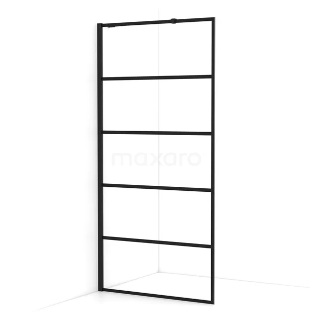 Diamond Walk-in shower | 90 cm Matte black Clear with 6 black stripes Fixed wall IDA09215MB