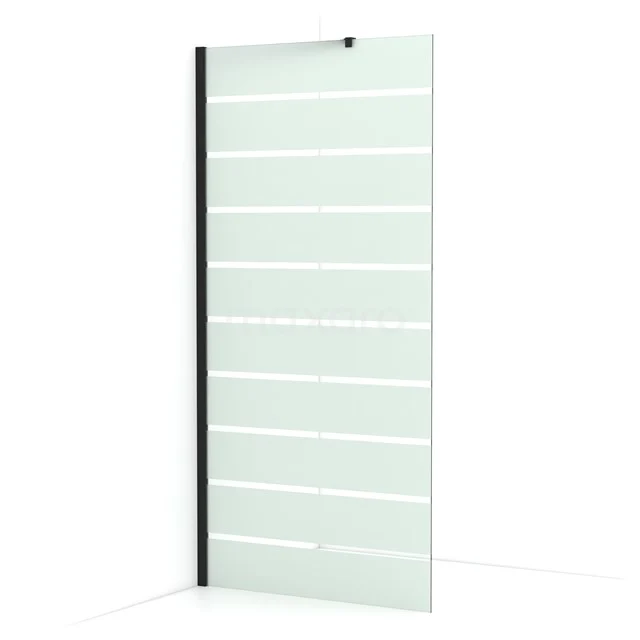 Diamond Walk-in shower | 90 cm Matte black Clear with matt stripes Fixed wall IDA09216MB