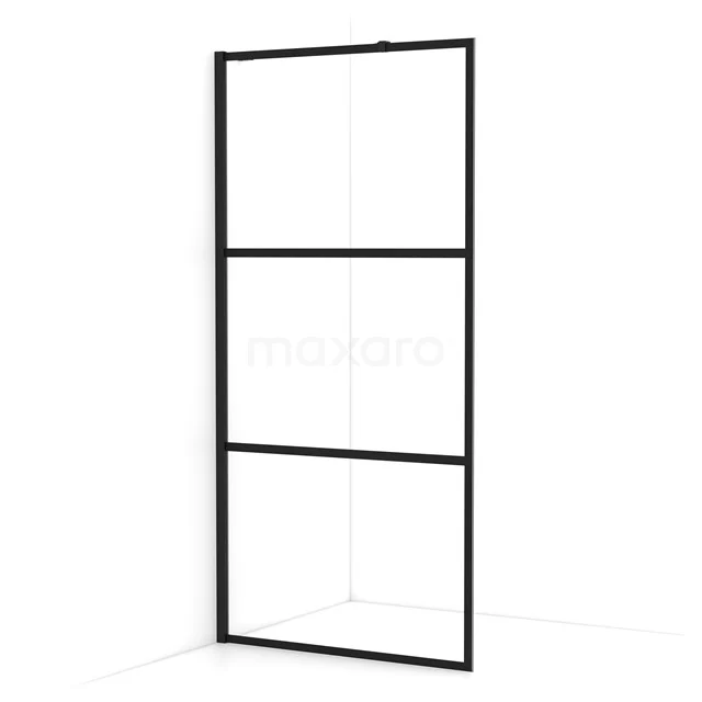 Diamond Inloopdouche | 100 cm Mat zwart Helder met 4 zwarte strepen Vaste wand IDA10218MB