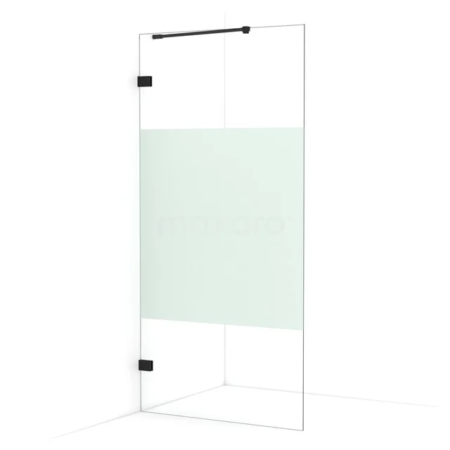 Diamond Walk-in shower | 100 cm Matte black Clear with matt strip Fixed wall IDA10223MB