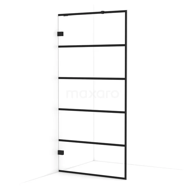 Begehbare Dusche Diamant 90cm aus klarem Sicherheitsglas mit 6 schwarzen Streifen Matt Schwarz IDA09225MB