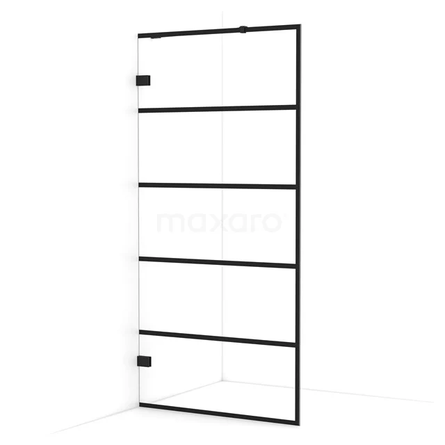 Diamond Walk-in shower | 100 cm Matte black Clear with 6 black stripes Fixed wall IDA10225MB