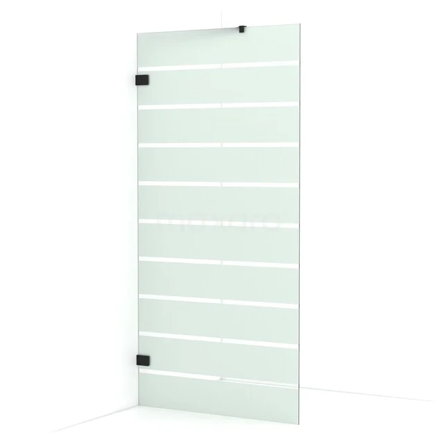 Begehbare Dusche Diamant 90cm aus klarem Sicherheitsglas mit matten Streifen Matt Schwarz IDA09226MB
