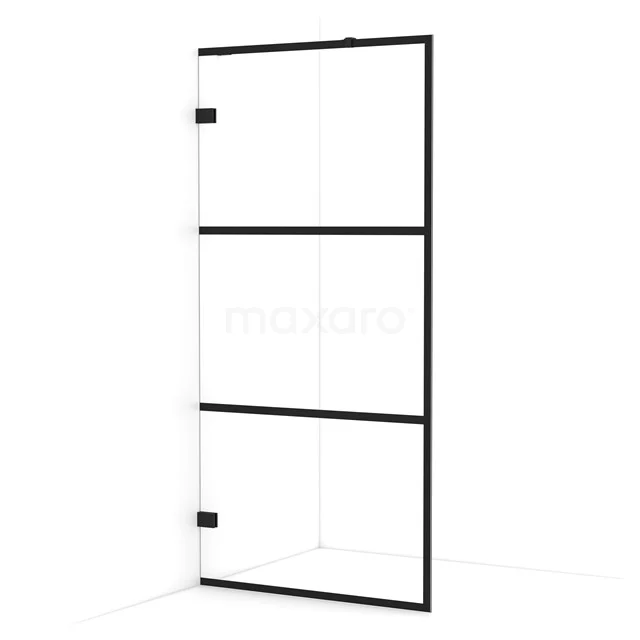 Diamond Walk-in shower | 100 cm Matte black Clear with 4 black stripes Fixed wall IDA10228MB