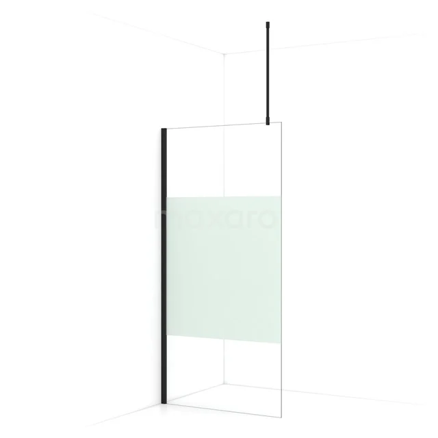 Diamond Walk-in shower | 90 cm Matte black Clear with matt strip Fixed wall IDA09713MB