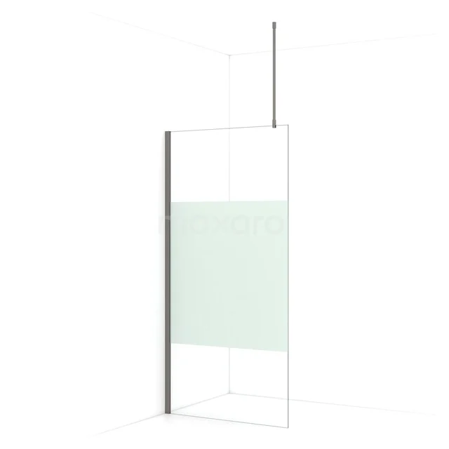 Begehbare Dusche Diamant 100cm aus klarem Sicherheitsglas mit mattem Streifen aus schwarzem Metall IDA10713ZMN