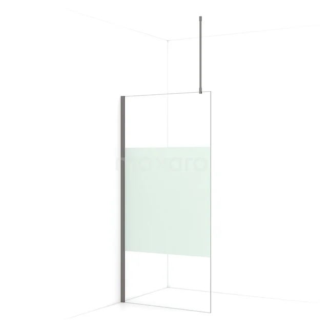 Diamond Walk-in shower | 90 cm Black metal Clear with matt strip Fixed wall IDA09713ZMN