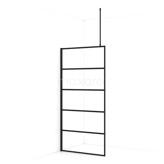 Diamond Walk-in shower | 100 cm Matte black Clear with 6 black stripes Fixed wall IDA10715MB