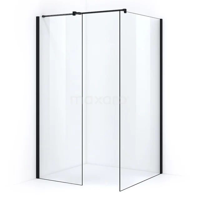 Pearl Walk-in shower | 100x70 cm Matte black Clear glass 2 fixed walls IPB0710400M Shower enclosure with matte black profiles, angular design, transparent glass; stylish and functional for any modern bathroom.