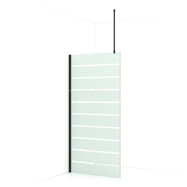 Diamond Walk-in shower | 90 cm Matte black Clear with matt stripes Fixed wall IDA09716MB