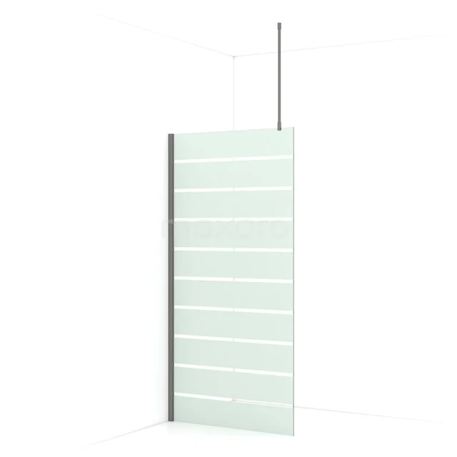 Diamond Walk-in shower | 90 cm Black metal Clear with matt stripes Fixed wall IDA09716ZMN