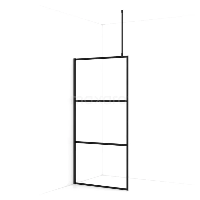 Diamond Walk-in shower | 90 cm Matte black Clear with 4 black stripes Fixed wall IDA09718MB