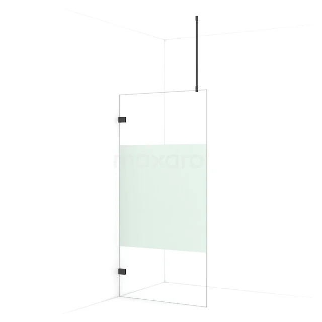 Diamond Walk-in shower | 100 cm Black chrome Clear with matt strip Fixed wall IDA10723BC