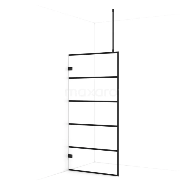 Diamond Walk-in shower | 90 cm Matte black Clear with 6 black stripes Fixed wall IDA09725MB