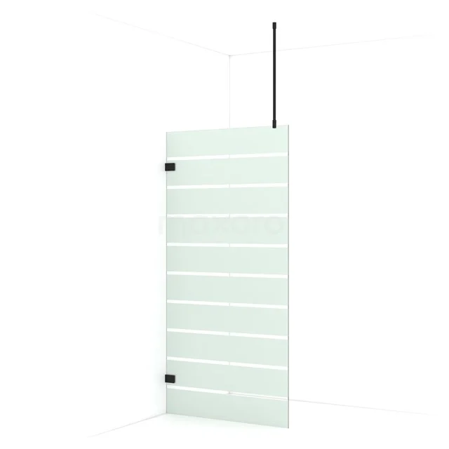 Diamond Walk-in shower | 90 cm Matte black Clear with matt stripes Fixed wall IDA09726MB