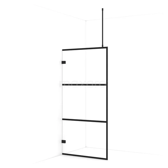 Begehbare Dusche Diamant 100cm aus klarem Sicherheitsglas mit 4 schwarzen Streifen Matt Schwarz IDA10728MB
