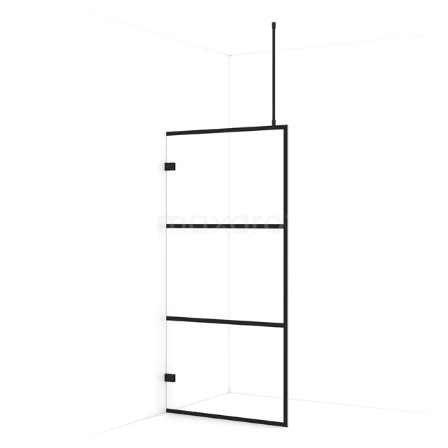 Diamond Walk-in shower | 100 cm Matte black Clear with 4 black stripes Fixed wall IDA10728MB