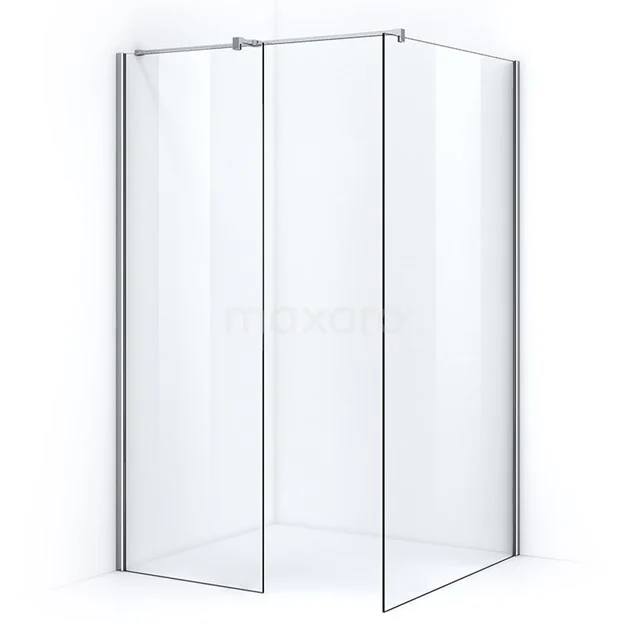 Corner shower cabin with sliding doors made of clear glass and aluminium profiles, ideal for modern bathroom design.