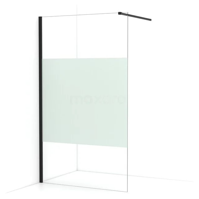 Begehbare Dusche Diamond 120cm aus klarem Sicherheitsglas mit mattem Streifen Matt Schwarz IDA12113MB