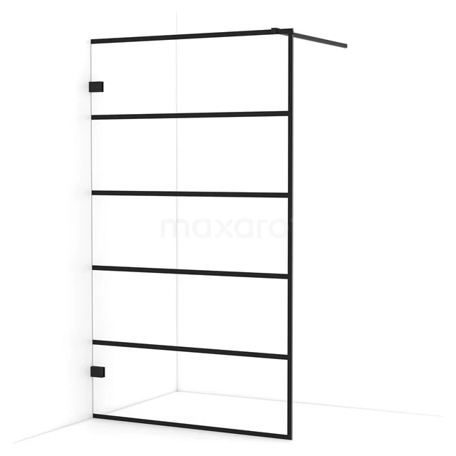 Diamond Walk-in shower | 120 cm Matte black Clear with 6 black stripes Fixed wall IDA12125MB