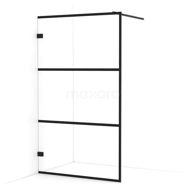 Diamond Walk-in shower | 120 cm Matte black Clear with 4 black stripes Fixed wall IDA12128MB