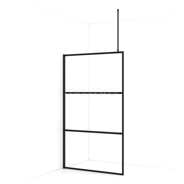 Diamond Walk-in shower | 120 cm Matte black Clear with 4 black stripes Fixed wall IDA12718MB