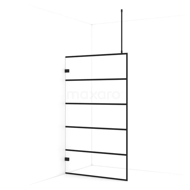 Begehbare Dusche Diamond 120cm aus klarem Sicherheitsglas mit 6 schwarzen Streifen Matt Schwarz IDA12725MB