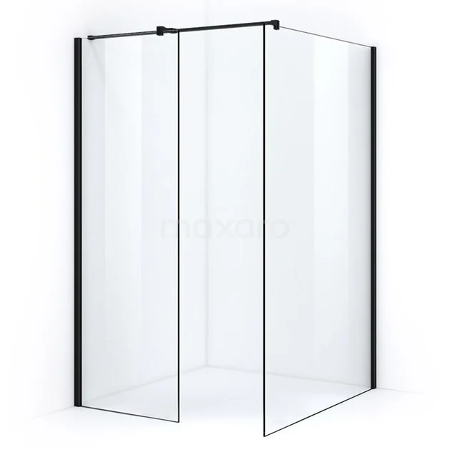 Eckdusche mit Klarglas und schwarzen Profilen, modernes Design für moderne Bäder. Perfekt für eine geräumige Duschecke.