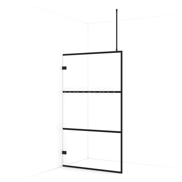 Diamond Walk-in shower | 120 cm Matte black Clear with 4 black stripes Fixed wall IDA12728MB