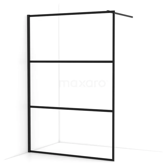 Diamond Walk-in shower | 140 cm Matte black Clear with 4 black stripes Fixed wall IDA14118MB