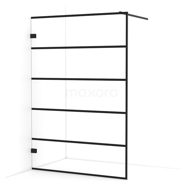 Diamond Walk-in shower | 140 cm Matte black Clear with 6 black stripes Fixed wall IDA14125MB