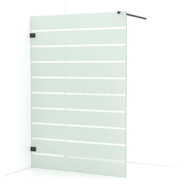 Begehbare Dusche Diamant 140cm aus klarem Sicherheitsglas mit matten Streifen Schwarzchrom IDA14126BC