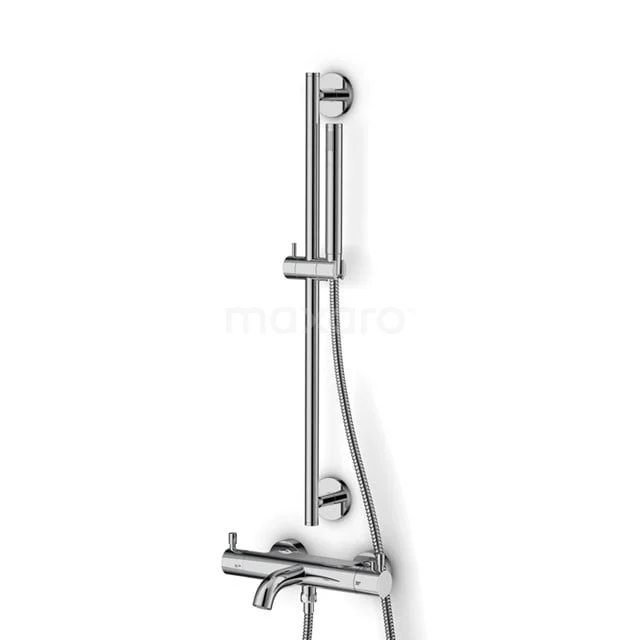 Radius Badewannenarmatur Aufliegend | Chrom Thermostatisch mit Handbrause BSC-5503-00003 Verchromte thermostatische Duscharmatur mit Handbrause und Gleitschiene, ideal für ein modernes Badezimmer.