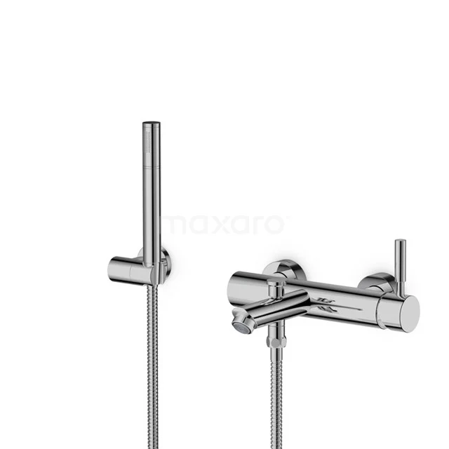 Chrome bath tap with shower hand set, sleek design, ideal for modern bathrooms, part of Grohe Essence series.
