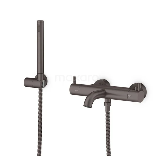 Radius Badkraan Opbouw | Zwart metaal Thermostatisch met handdouche   BSC-5503-30000